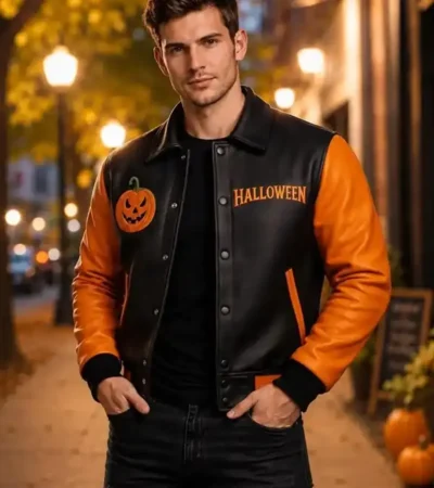 Black and Orange Halloween Leather Jacket