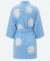 Blue Falling Daisies Floral Chenille Kimono Bathrobe back