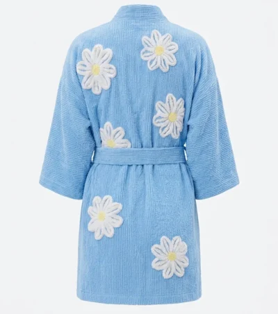 Blue Falling Daisies Floral Chenille Kimono Bathrobe back