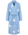 Blue Star Print Chenille Bathrobe with Shawl Collar