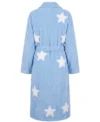 Blue Star Print Chenille Bathrobe with Shawl Collar back