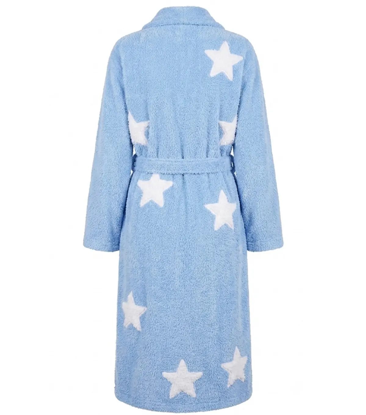 Blue Star Print Chenille Bathrobe with Shawl Collar back