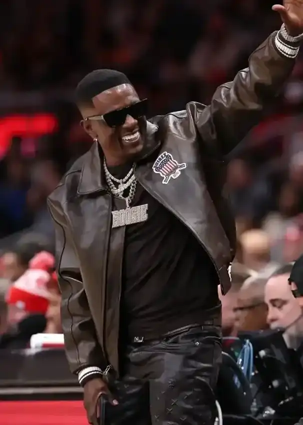 Boosie Badazz Chicago Bulls v Atlanta Hawks Brown Leather Jacket Sale