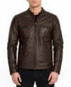 Brown Athletic Build Full Grain Leather Biker Jacket