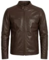 Brown Athletic Fit Full Grain Leather Biker Jacket