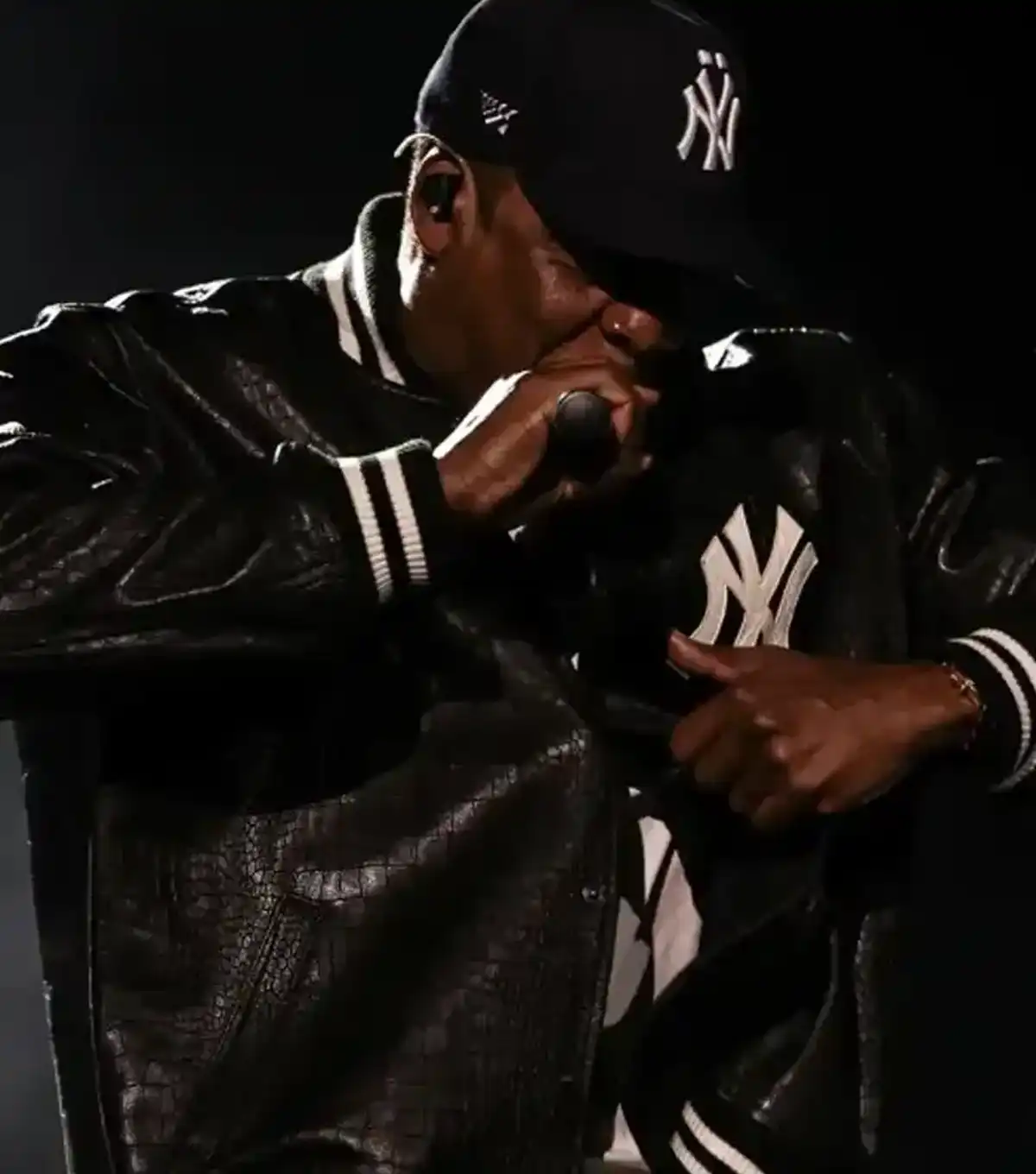 Buy Ay-Z 30th anniversary 2026 Yankees Stadium Performance Black Leather Bomber Jacket For Sale