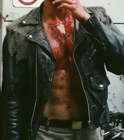 Buy Charles Melton Movie Her Private Hell 2026 Private K Black Leather Biker Jacket For Sale