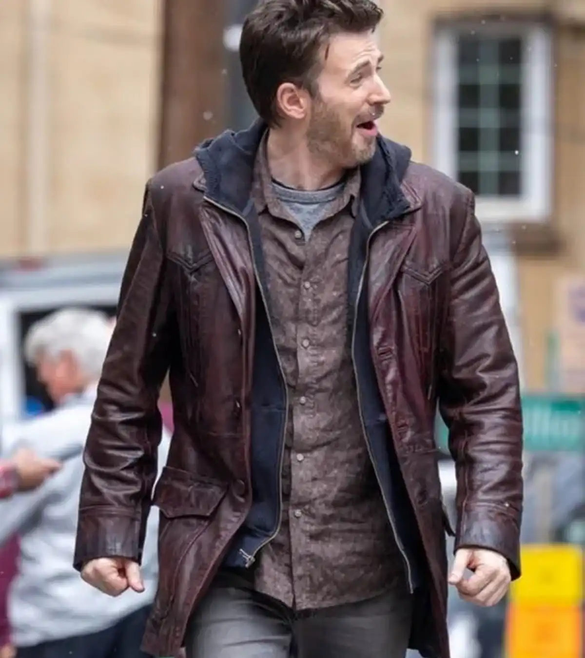 Buy Chris Evans Red One Brown Leather Jacket For Sale