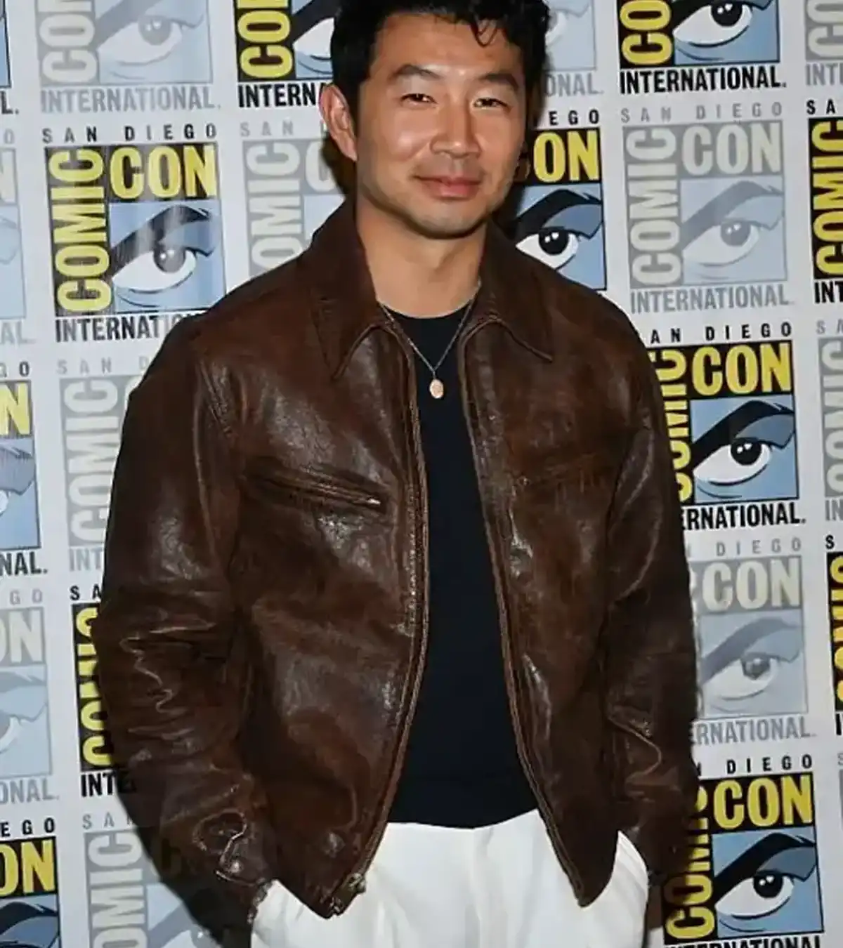 Buy Comic-Con International 2026 Simu Liu 2026 Vintage Brown Leather Bomber Jacket For Sale