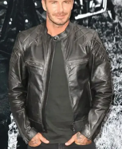 Buy David Beckham’s Black Quilted Biker Leather Jacket For Sale