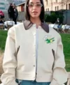 Buy Dina Ayada Paris Fashion Week Beige Leather Jacket For Sale