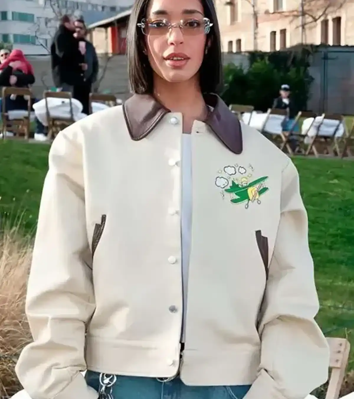 Buy Dina Ayada Paris Fashion Week Beige Leather Jacket For Sale