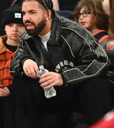 Buy Drake Knicks Game Black Bomber Leather Jacket For Sale
