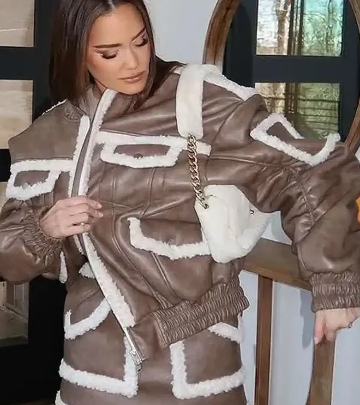 Buy Meredith Marks TV Show Brown Real Leather Bomber Jacket For Sale