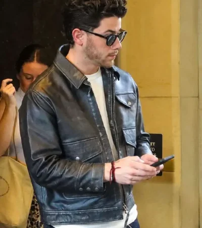 Buy Power Ballad 2026 Press Junket Nick Jonas Black Leather Jacket For Sale