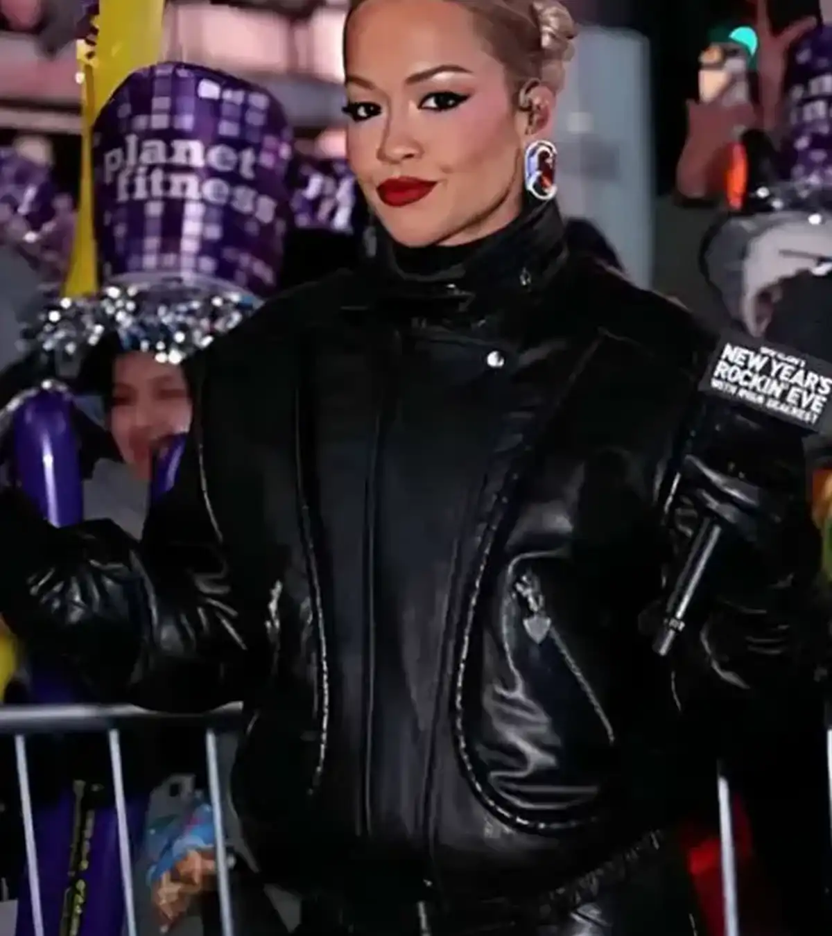 Buy Rita Ora Street Style 2024 Black Real Leather Jacket For Sale