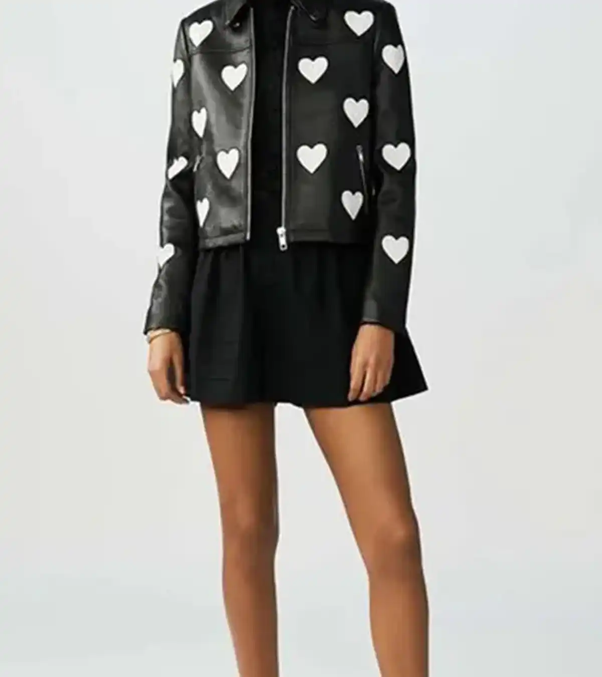Buy Women Heart Fashion 2025 Black Leather Jacket For Sale