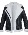 Buy Womens Black Aviator Leather Jacket with Cream Shearling Trim
