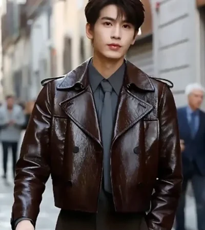 Buy Zhang Linghe Gucci Cruise 2026 Brown Leather Jacket For Sale