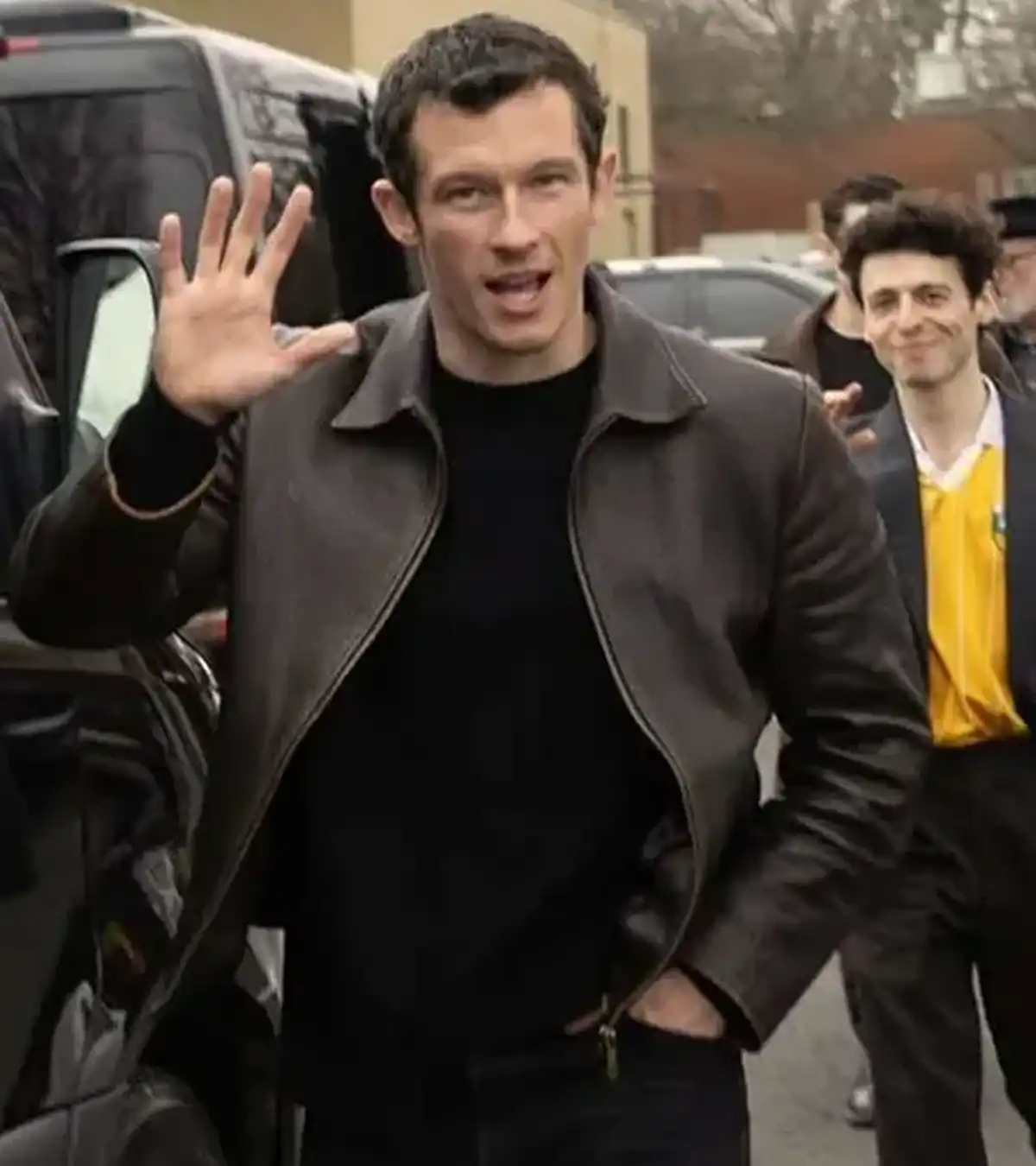 Callum Turner Street Style 2024 Brown Real Leather Jacket For Sale