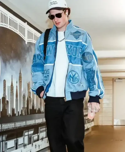 Cam Schlittler New York Knicks Blue Leather Jacket For Sale