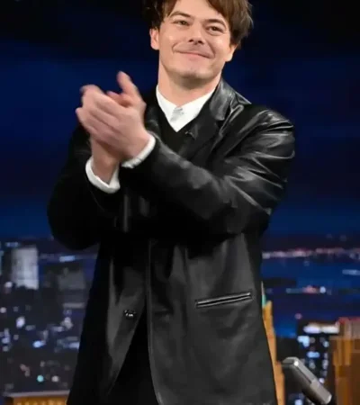 Charlie Heaton The Tonight Show 2026 Charlie Heaton Black Leather Blazer For Mens