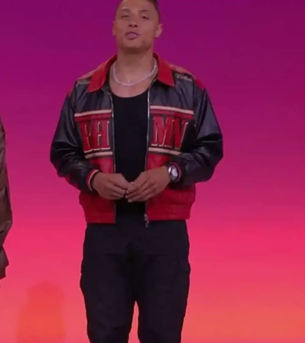 Chase DeMoor Pop the Balloon Live 2025 Chase DeMoor Black and Red Leather Jacket For Sale