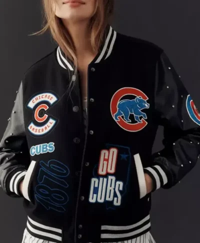 Chicago Cubs The Wild Collective Black Varsity Jacket