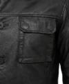 Classic Mens Black Vintage Leather Jacket with Button Front