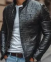 Crocodile Embossed Leather Jacket