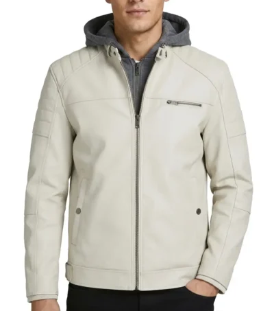 Danilo Faux Leather Moto Jacket with Hood