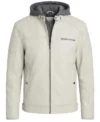 Danilo Hooded Faux Leather Moto Jacket