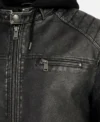 Danilo Mens Black Faux Leather Hooded Jacketss