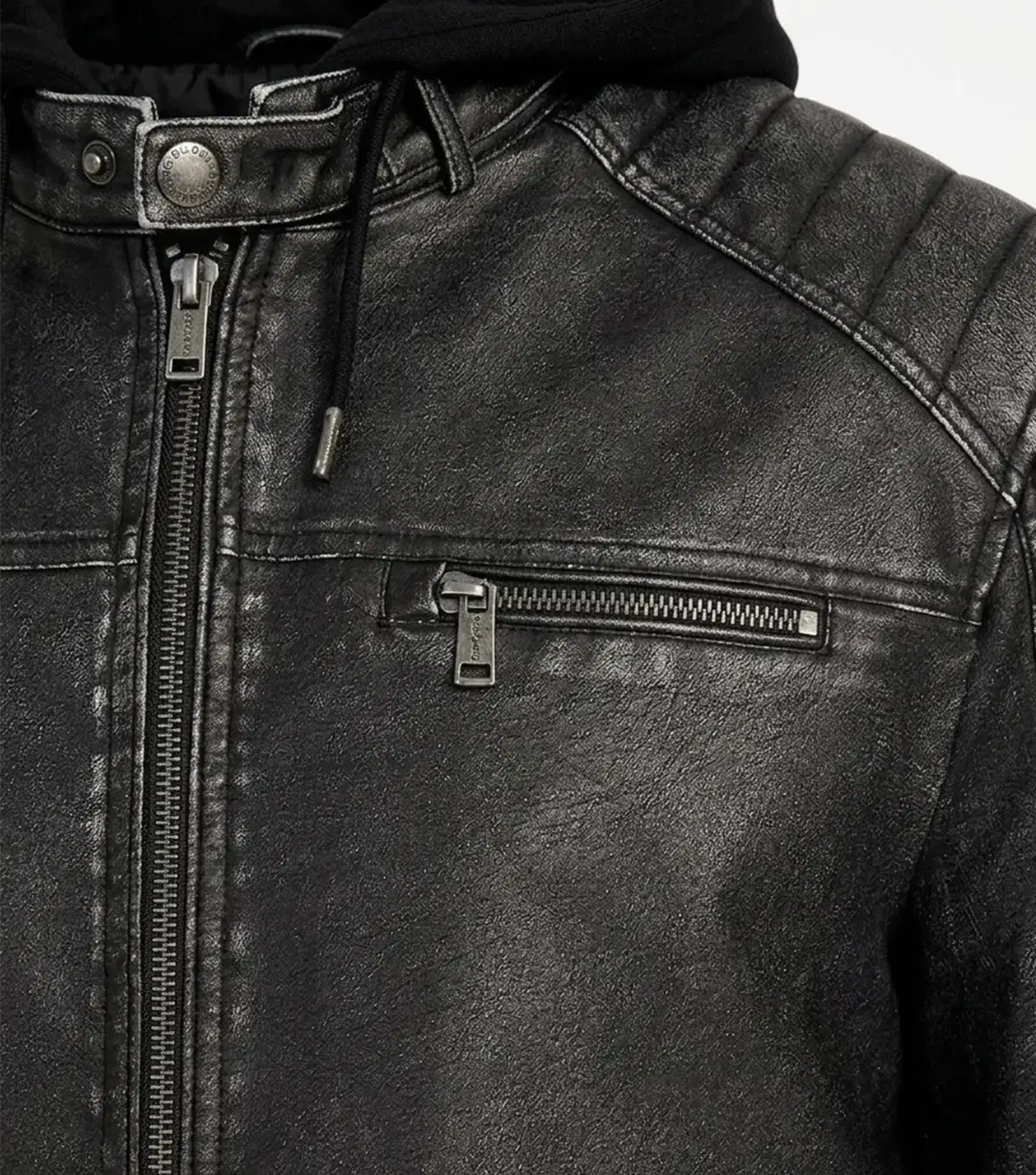 Danilo Mens Black Faux Leather Hooded Jacketss