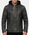 Danilo Mens Faux-Leather Hooded Jacket