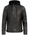 Danilo Mens Hooded Faux Leather Jacket