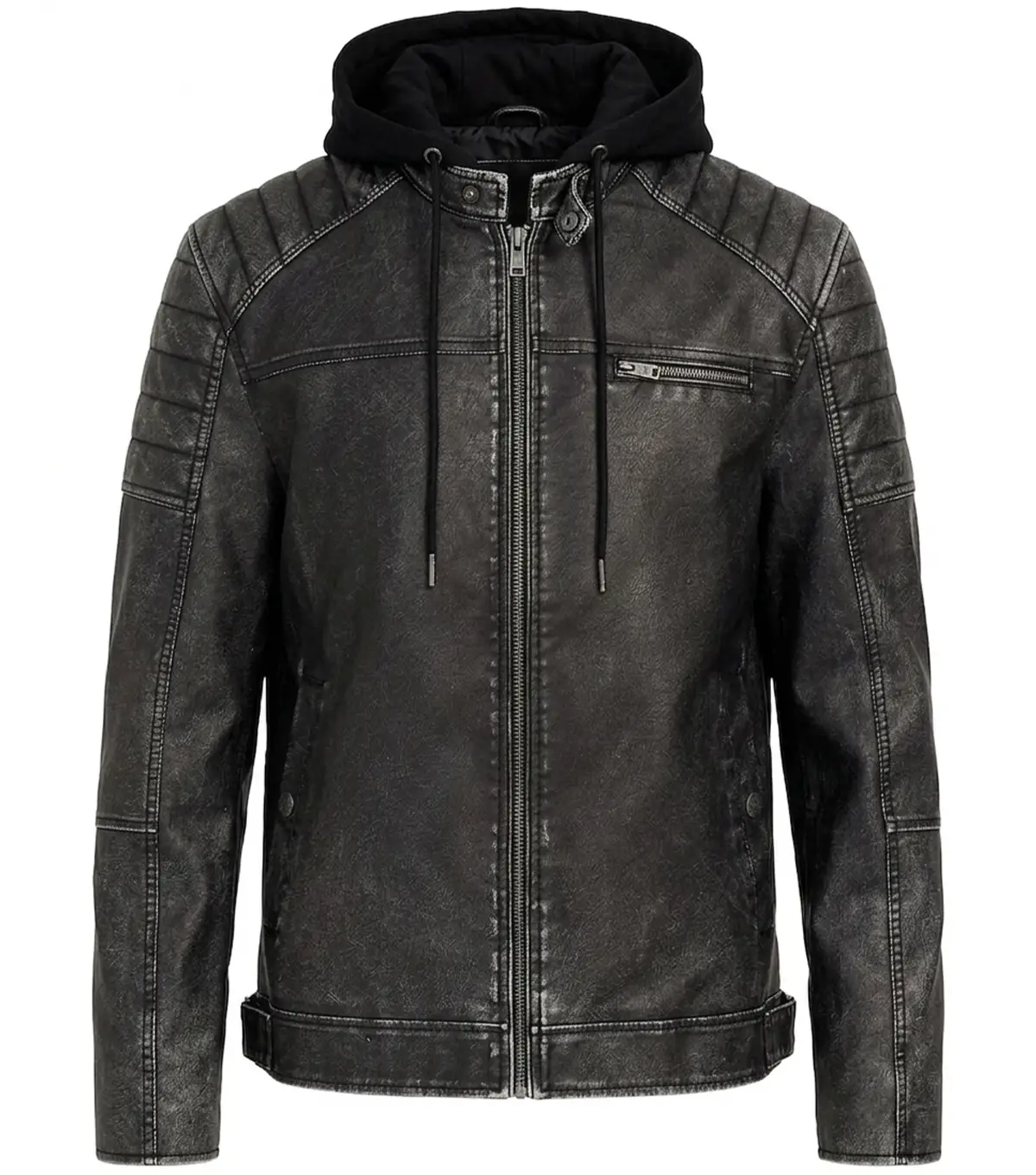 Danilo Mens Hooded Faux Leather Jacket