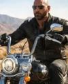 Dave Bautista The Wrecking Crew 2026 Black Leather Cafe Racer Jacket For Men