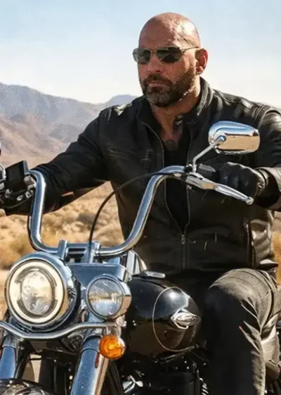 Dave Bautista The Wrecking Crew 2026 Black Leather Cafe Racer Jacket For Men