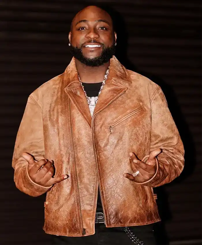 Davido Distressed Brown Leather Jacket