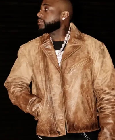 Davido London 2026 Brown Distressed Leather Jacket