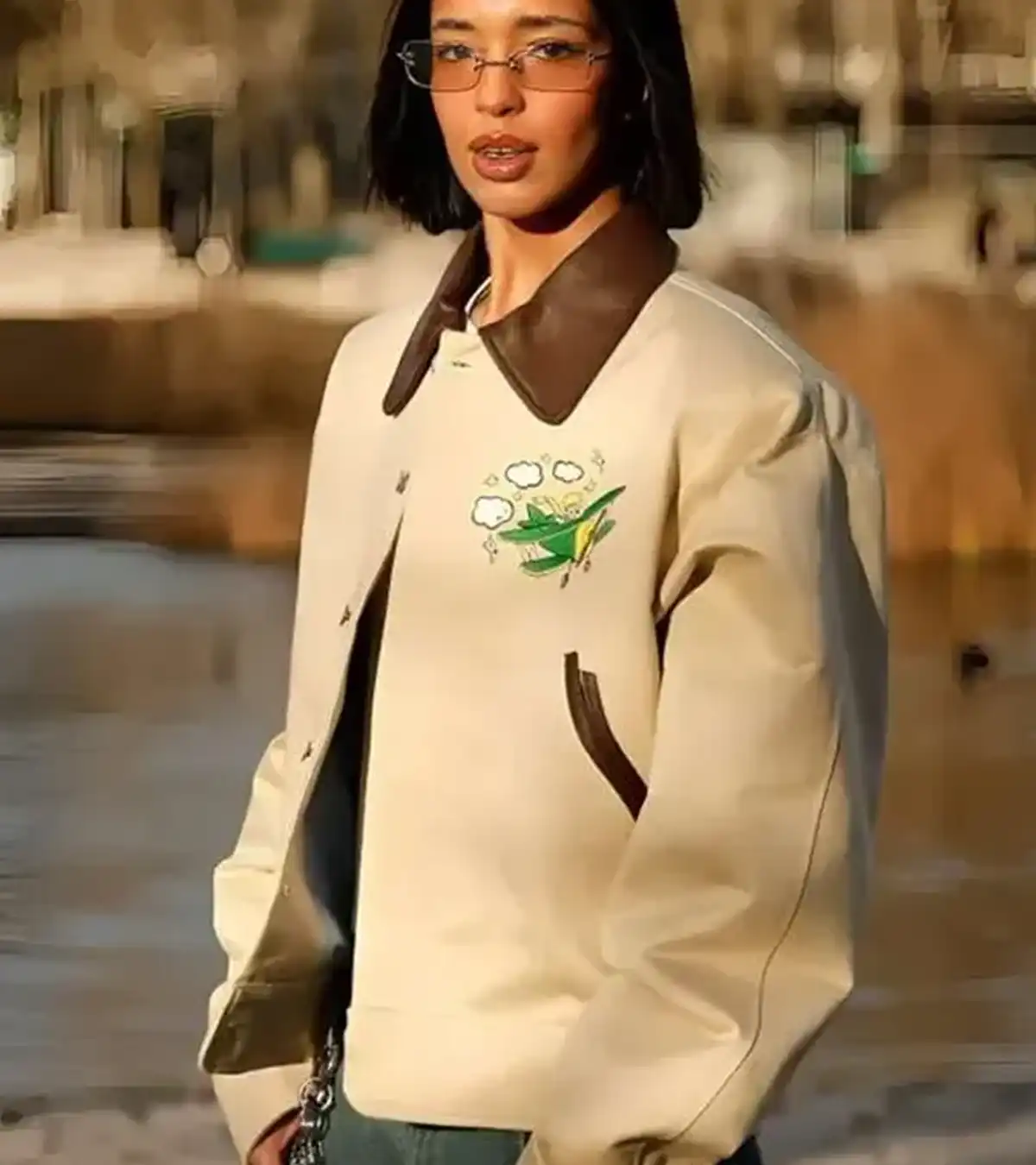 Dina Ayada Paris Fashion Week Beige Leather Jacket Sale