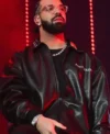 Drake Amici Violente Black Bomber Leather Jacket For Sale