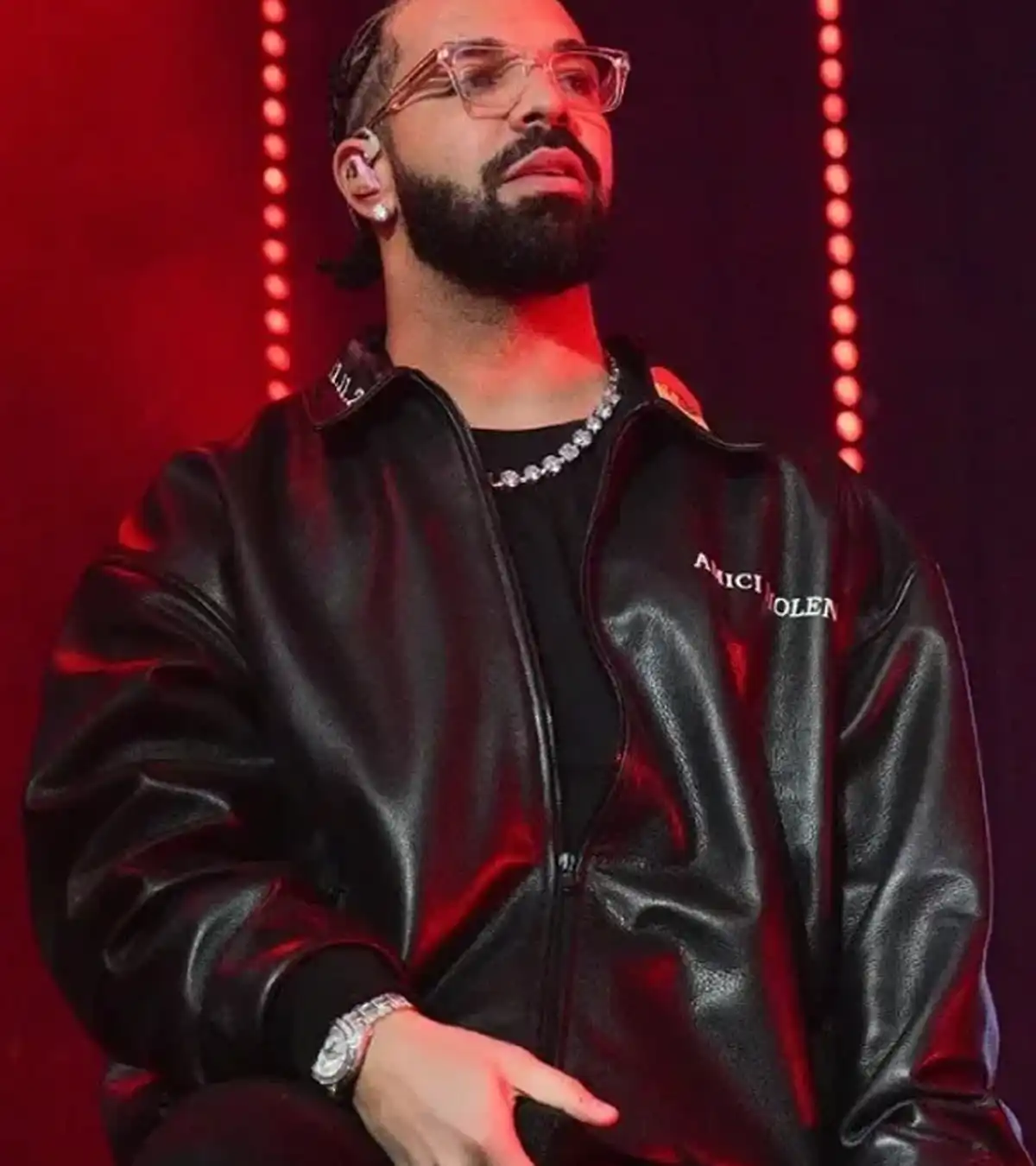 Drake Amici Violente Black Bomber Leather Jacket For Sale
