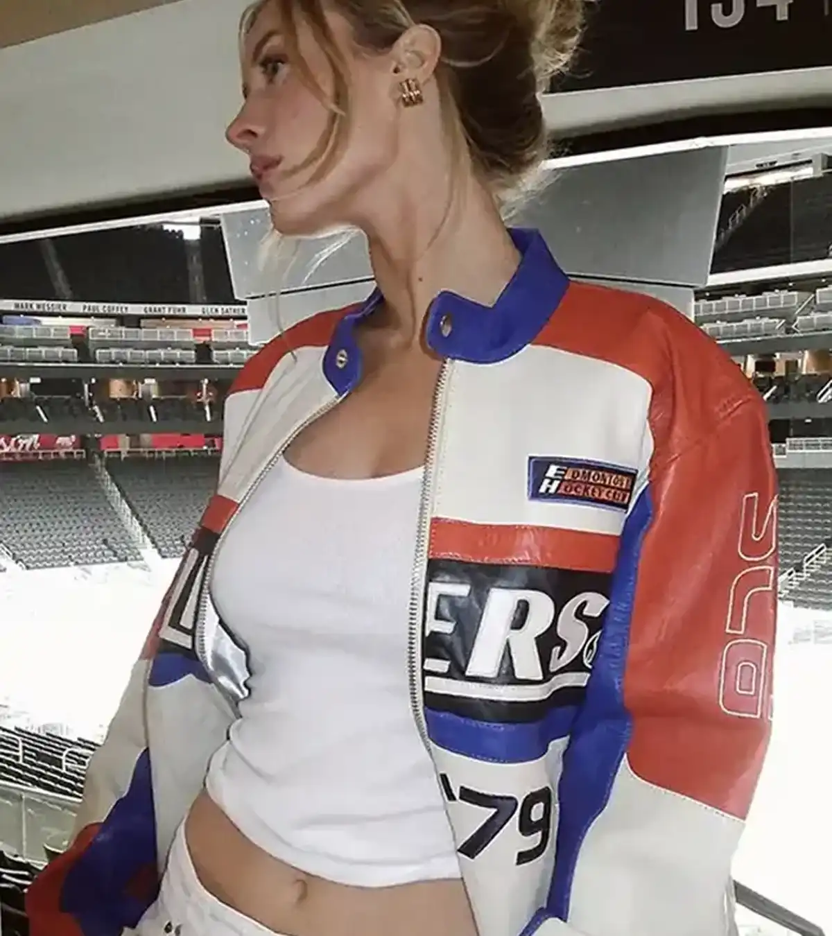 Edmonton Oilers Lauren Kyle Multi-color Leather Jacket For Sale