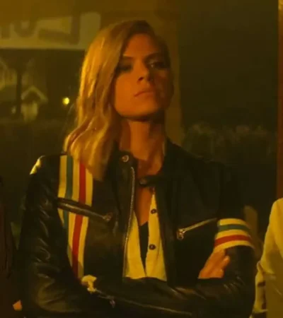 Eliza Coupe TV Series Future Man Tiger Black Motorcycle Leather Jacket