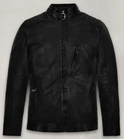 Elon Musk Belted Collar Black Leather Jacket