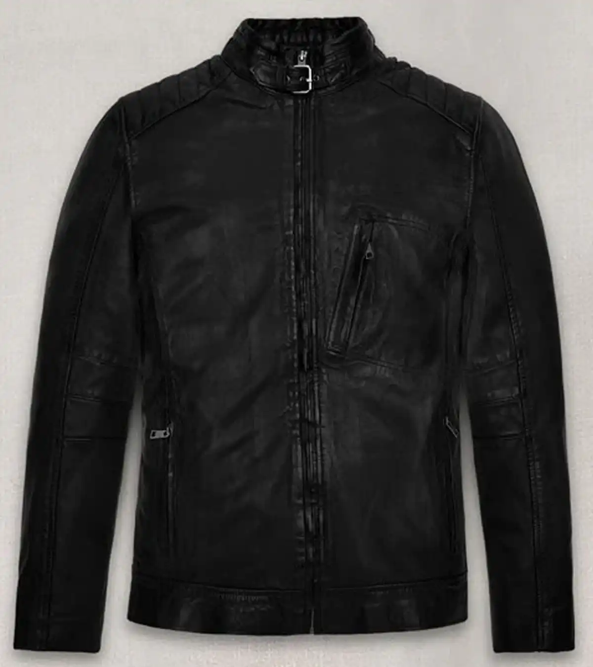 Elon Musk Belted Collar Black Leather Jacket