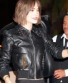 Emilia Jones Los Angeles Chateau Marmont Event 2026 Studded Black Bomber Leather Jacket