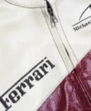 F1 Ferrari Vintage Streetwear White and Red with Black Biker Leather Jacket Sale